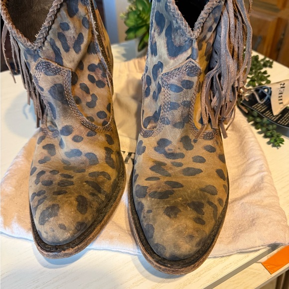 Liberty Black Leopard Print Fringe Ankle Boots - Picture 4 of 7